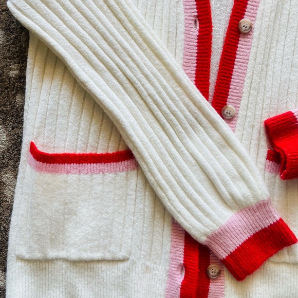 LOFT White Cardigan with Pink and Red Trim - Picture 2 of 3